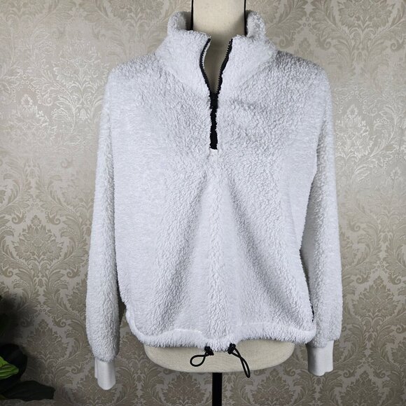 Calvin Klein Performance Size XL White Sherpa 1/4 Zip Pullover Cropped Waist - Picture 1 of 12
